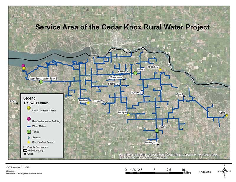 Service Area Map of the Cedar Knox Rural Water Project
