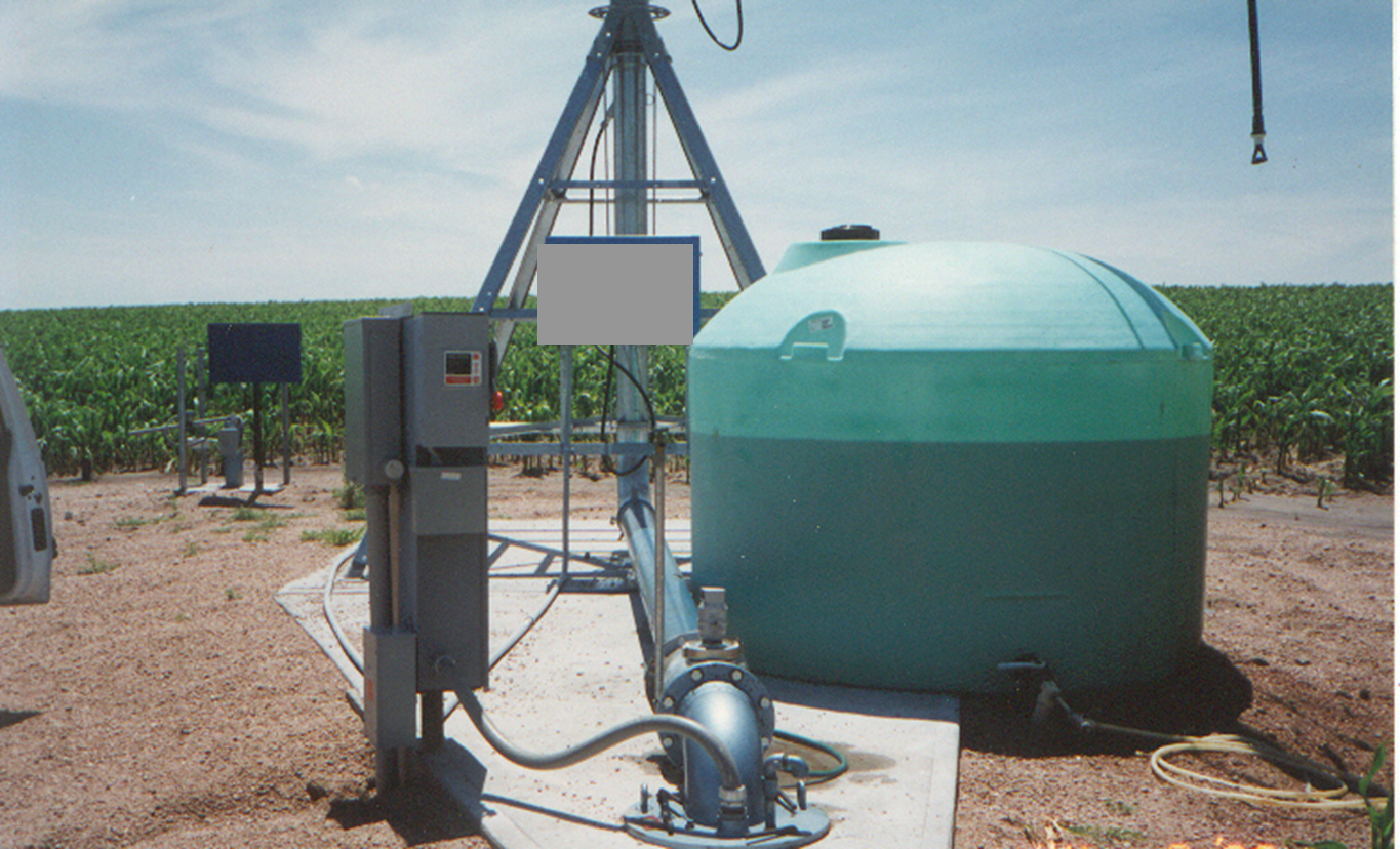 chemigation set up on a pivot